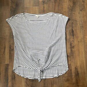 Max Studio Striped Tie-Front Top Women’s XL Navy White Short Sleeve Casual Tee